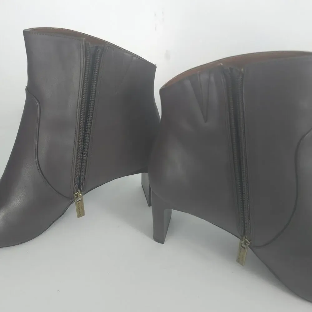 Kurt Geiger Chelsea Square Toe Bootie Brown Leather Ankle Block Heel Size 41
